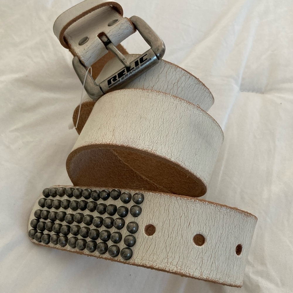 Relic White Leather Studded Belt